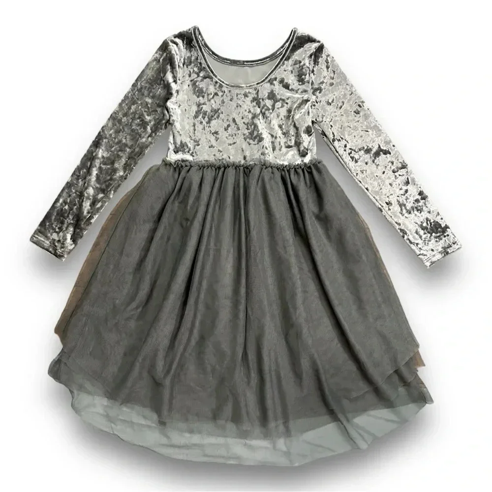 Cat & Jack | Crushed Velvet Tulle Dress (6X) 🩶